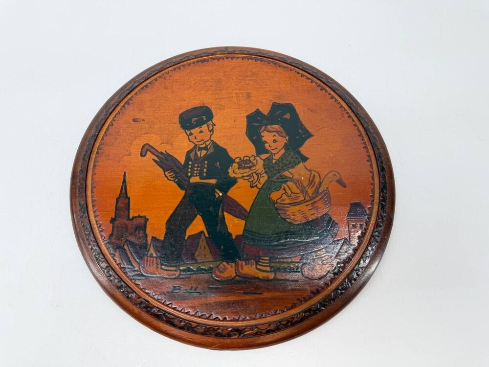 Unbranded Vintage Hand Painted Wood Folk Art Plaque Couple Goose Wall Decor